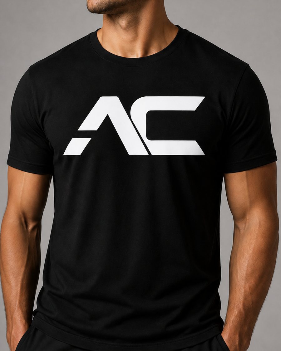 The All Corners Heavy Tee in black with the white AC mark across the chest