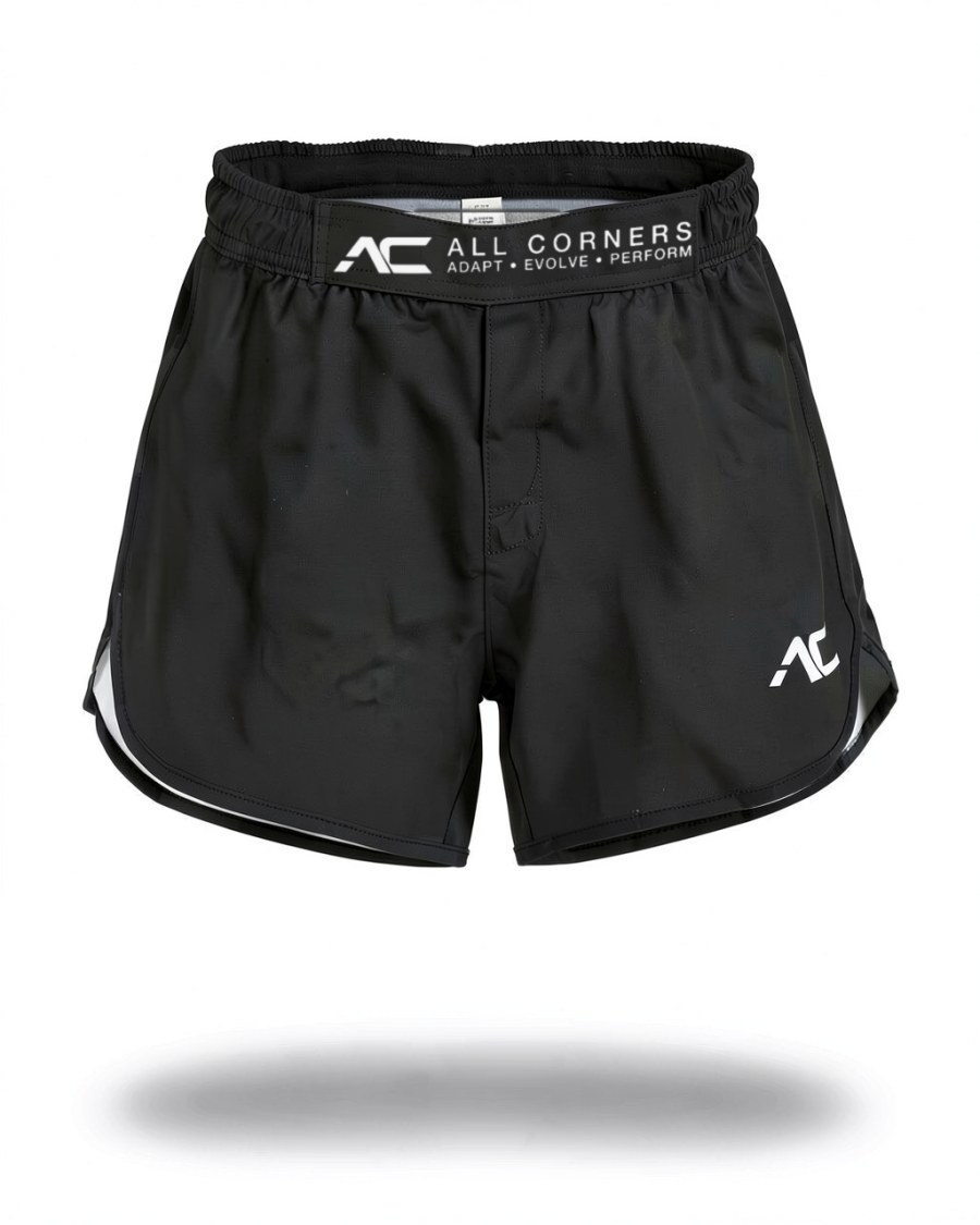 All Corners Women's Shorts in black, front view on an invisible mannequin